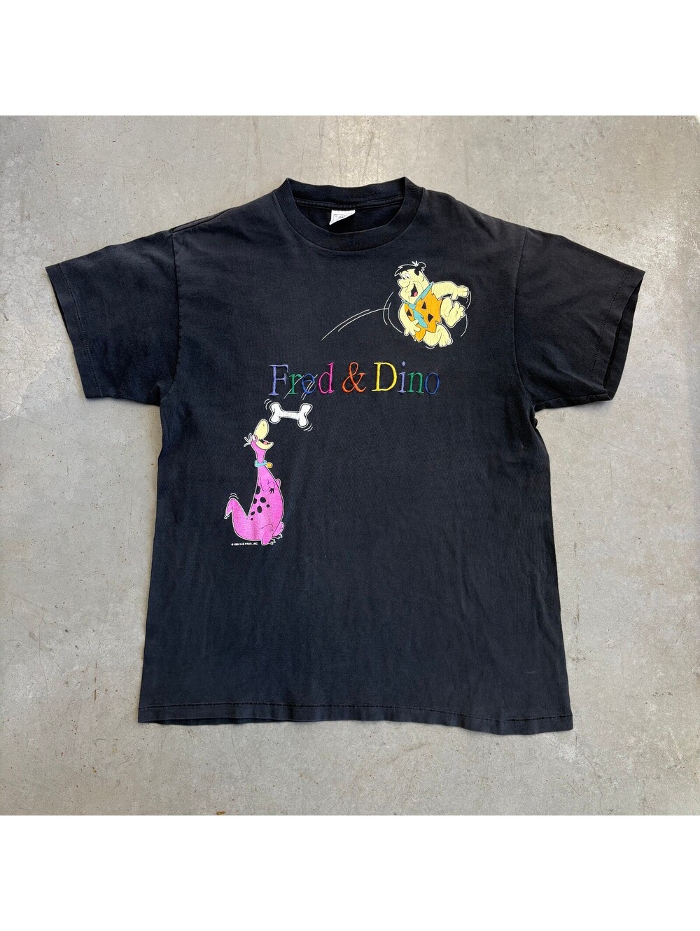 Vintage 90s The Flintstones Fred & Dino Graphic T-Shirt Large Black
